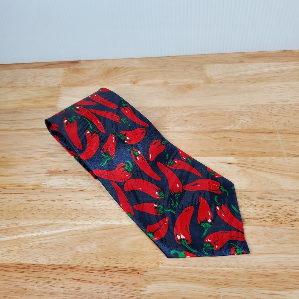 Dino Romaro Necktie Red Chili Peppers Graphic Red Navy Polyester Tie